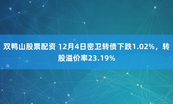 双鸭山股票配资 12月4日密卫转债下跌1.02%，转股溢价率23.19%