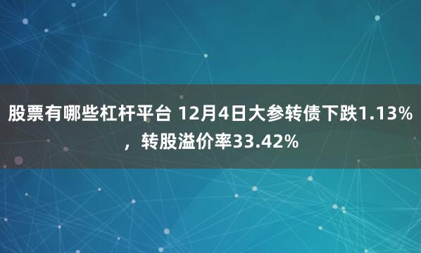 股票有哪些杠杆平台 12月4日大参转债下跌1.13%，转股溢价率33.42%