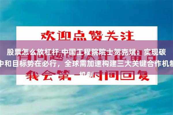 股票怎么放杠杆 中国工程院院士贺克斌：实现碳中和目标势在必行，全球需加速构建三大关键合作机制