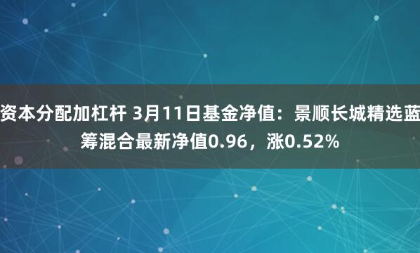 资本分配加杠杆 3月11日基金净值：景顺长城精选蓝筹混合最新净值0.96，涨0.52%